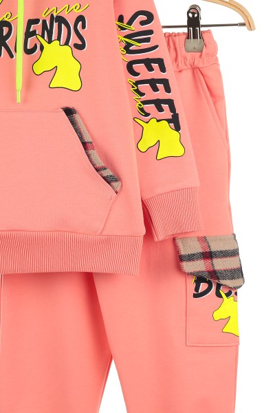 Pembe (5-8 Yaş) Best Frıends Baskılı Kapüşonlu Kız Çocuk Mevsimlik İkili Takım 133723