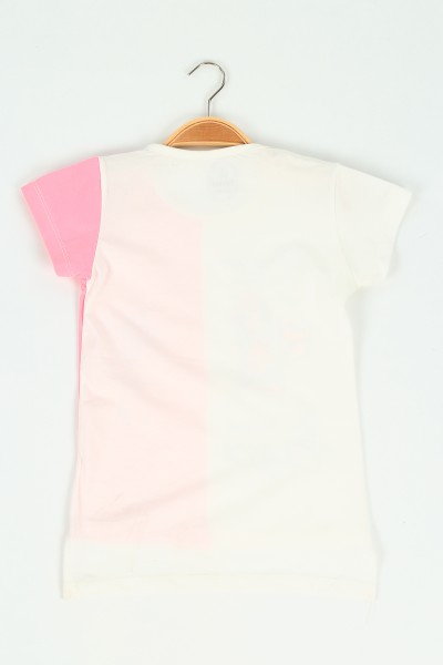 Pembe (5-8 yaş) Çift Renkli Arkası Uzun Kız Çocuk Tişört 119601