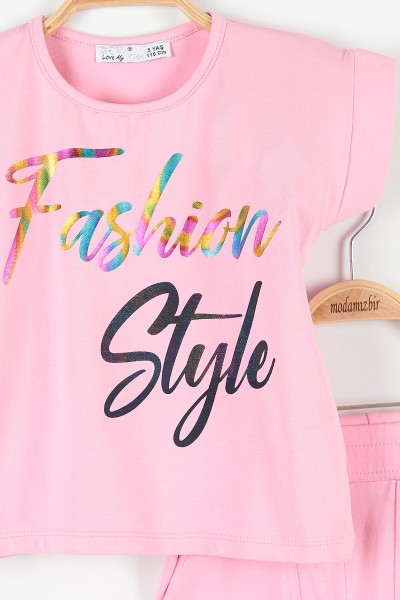 Pembe (5-8 Yaş) Fashion Baskılı Kol Detaylı Kız Çocuk Takım 172742