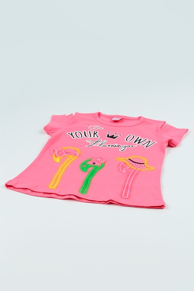 Pembe (5-8 yaş) Flamingo Baskılı Kız Çocuk Tşört 105051
