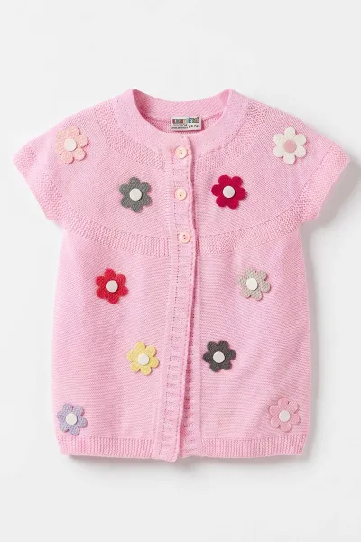 Pembe (5-8 Yaş) Garson Boy Çiçek Motifli Robalı Kız Çocuk Yelek 474191