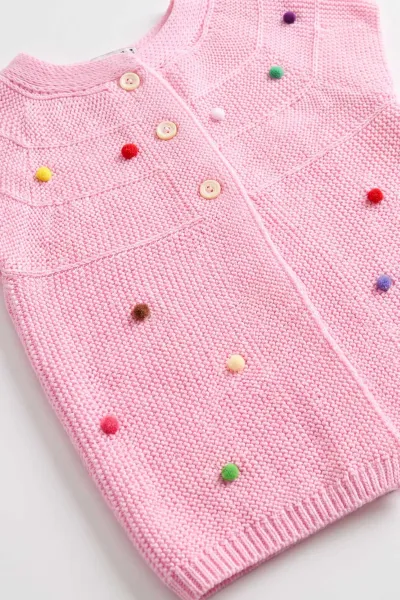 Pembe (5-8 Yaş) Garson Boy Düğmeli Ponponlu Kız Çocuk Yelek 474269