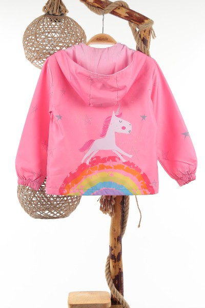 Pembe (5-8 Yaş) Gökkuşağı At Baskılı Kız Çocuk Yağmurluk Mont 138874