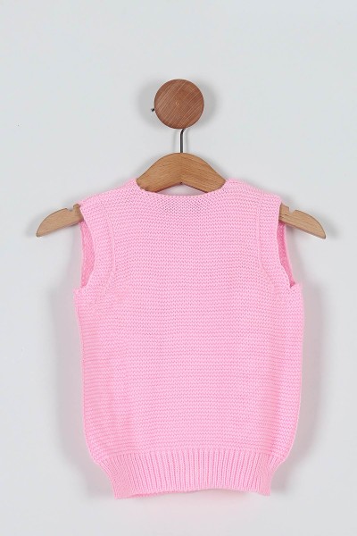 Pembe (5-8 Yaş) Örgülü Düğmeli Kız Çocuk Hırka Yelek 197444