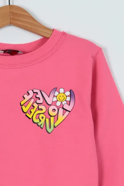 Pembe (5-8 Yaş) Papatya Baskılı Kız Çocuk Sweat 236129