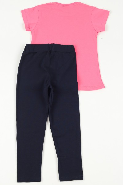 Pembe (5-8 yaş) Papyonlu Ayıcık Baskılı Taytlı Kız Çocuk Takım 109170