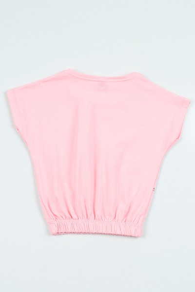 Pembe (5-8 yaş) Pul İşlemeli Bel Lastikli Kız Çocuk Tişört 105294