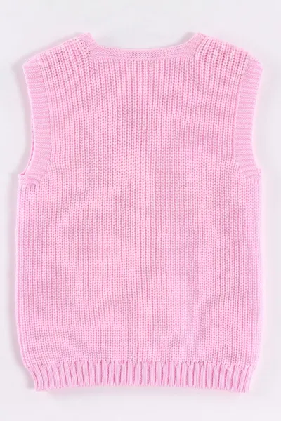 Pembe (5-8 Yaş) Pullu Çiçek Motifli Triko Selanik Kız Çocuk Yelek 474275