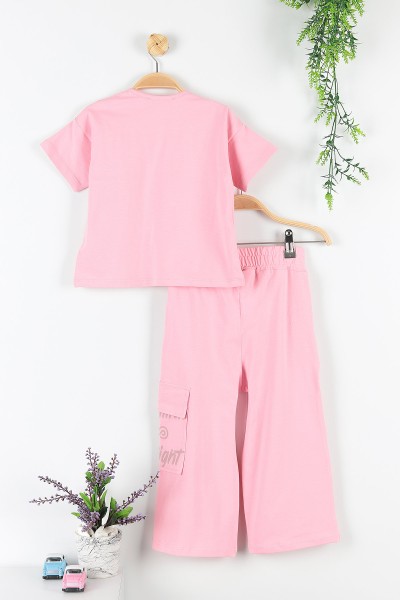 Pembe (5-8 Yaş) You Are Baskılı Kargo Cep Detaylı Kız Çocuk Takım 172747