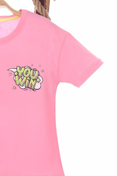Pembe (5-8 Yaş) You Win Baskılı Kız Çocuk Tişört 163927