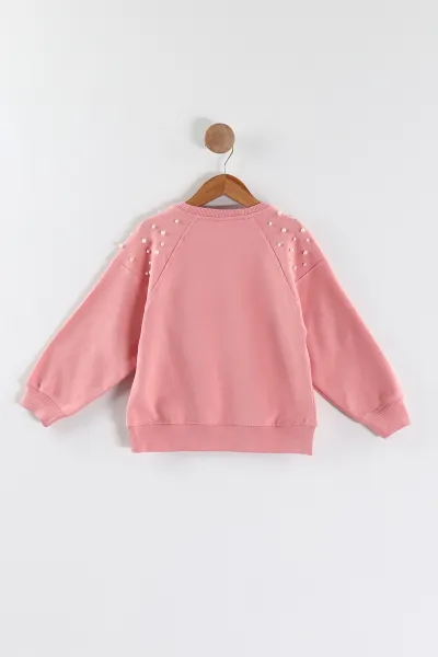 Pembe (5-8 Yaş)Omuzları İncili Kız Çocuk Sweatshirt 432896