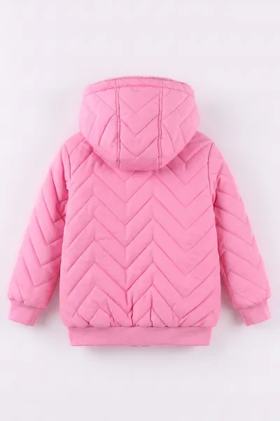 Pembe (5-9 Yaş) Çavuş Desenli Kapüşonlu Kız Çocuk Mont 494217