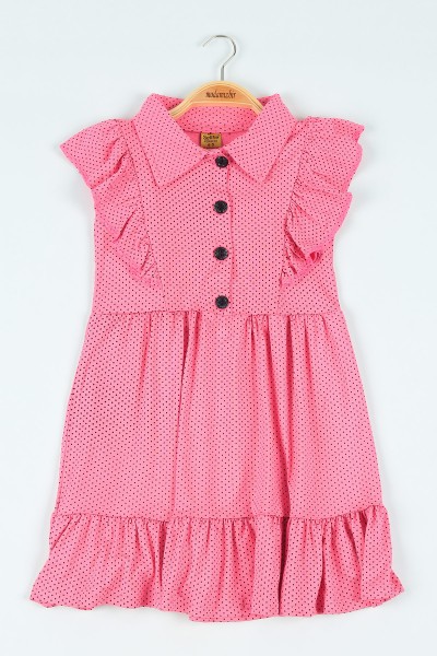 Pembe (5-9 yaş) Düğmeli Puanlı Kız Çocuk Elbise 115367