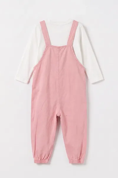 Pembe (5-9 Yaş) Düz Badili Cebi Karakter Baskılı Kız Çocuk Tulum 499748