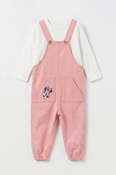 Pembe (5-9 Yaş) Düz Badili Cebi Karakter Baskılı Kız Çocuk Tulum 499748