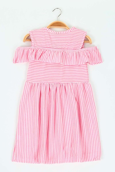 Pembe (6-10 yaş) Çizgili Viskon Kız Çocuk Elbise 118452