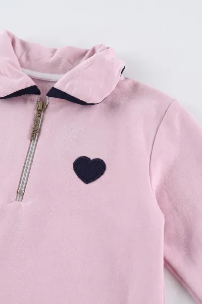 Pembe (6-10 Yaş) Kalp Nakışlı İspanyol Taytlı 2 İp Kız Çocuk Mevsimlik Takım 488381