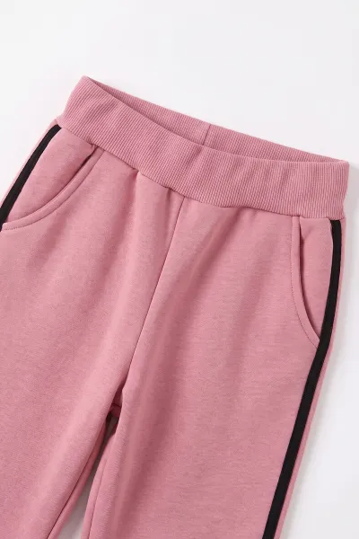 Pembe (6-10  Yaş) Kalp Nakışlı Kapüşonlu 3 İp Şardonlu Kız Çocuk Kışlık Takım 498253