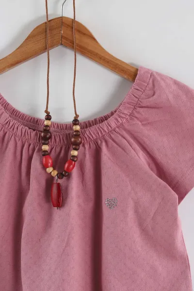 Pembe (6-10 Yaş) Şort ve Kolyeli Kız Çocuk Yazlık Takım 467172