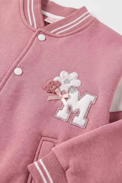 Pembe (6-10 Yaş) Süzene Papatya Nakışlı Kolej Ceketli 3 İp Şardonlu Kız Çocuk Kışlık Takım 499037