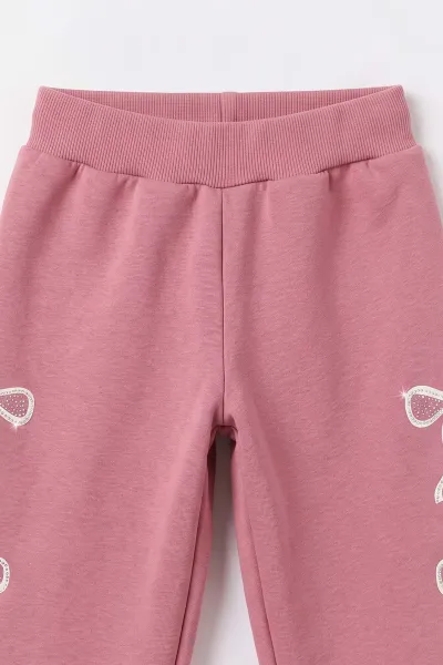 Pembe (6-10 Yaş)Baskılı Kanguru Cepli 3 İp Şardonlu Kız Çocuk Kışlık Takım 499090