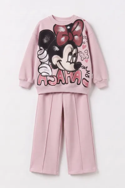 Pembe (6-10 Yaş)Karakter Baskılı 3 İp Şardonlu Kız Çocuk Kışlık Takım 499273