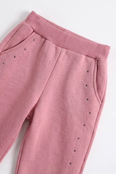 Pembe (6-10 Yaş)Taşlı Fiyonklu Kapüşonlu 3 İp Şardonlu Kız Çocuk Kışlık Takım 499094