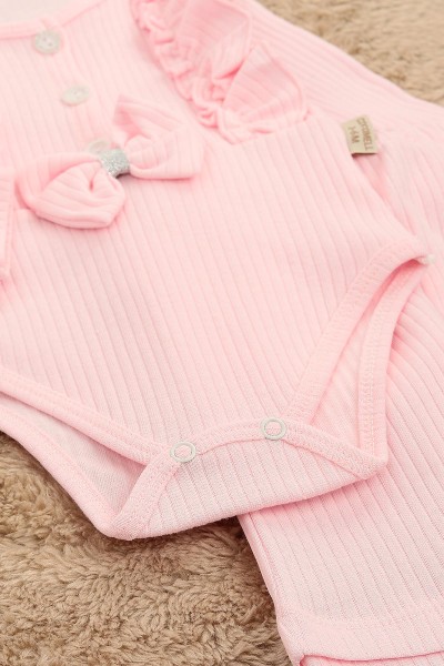 Pembe (6-12 Ay) Fırfırlı Fiyonklu Kız Çocuk Tulum 152085