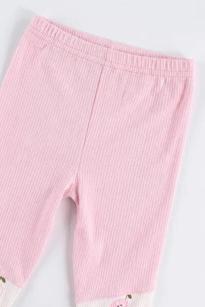 Pembe (6-12 Ay) Lale Baskılı   Kapüşonlu Yelekli Kız Bebek 3'lü Takım 480242
