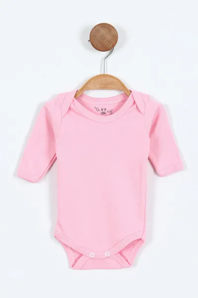 Pembe (6-12 Ay ) Uzun Kol Düz Bebek Çıtçıtlı Badi 403645