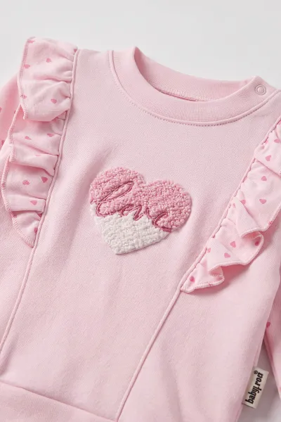 Pembe (6-12 Ay)Kalpli Süzene Nakışlı Fırfırlı Kız Bebek Takım 476460