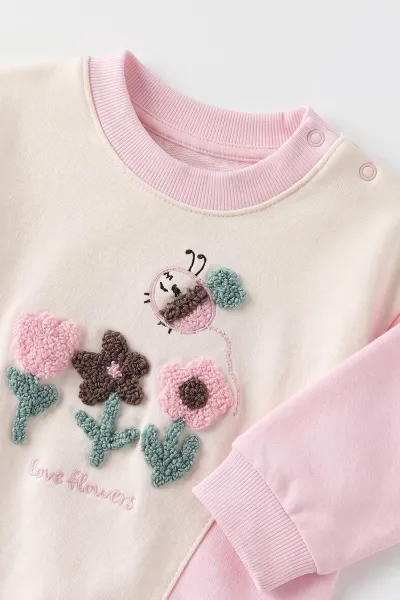 Pembe (6-12 Ay)Süzene Çiçek Nakışlı Kız Bebek Takım 476653
