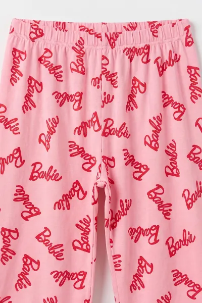 Pembe (6-14 Yaş) Desenli Yakadan Yarım Düğmeli  Süprem Kumaş Kız Çocuk Pijama Takımı 487224