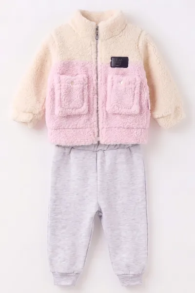 Pembe (6-18 Ay) Cepli Kuzu Hırkalı Alt Şardonlu Kız Bebek Kışlık Takım 494463