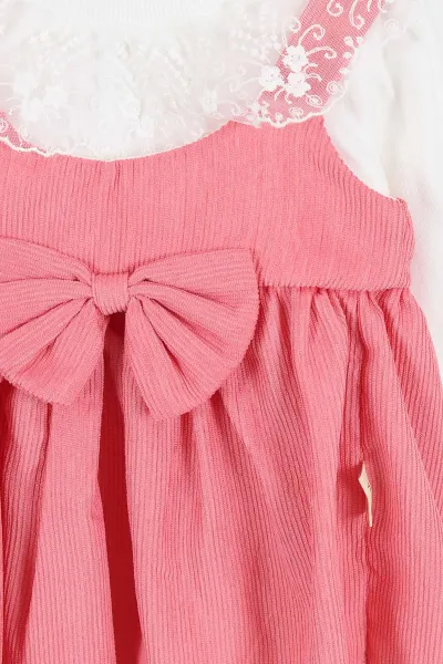 Pembe (6-18 Ay) Fiyonklu Arka Kanat Detaylı Kadife Kız Bebek Elbise 308871