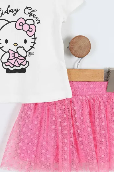 Pembe (6-18 Ay) Hello Kitty Baskılı Tüllü Etekli Kız Bebek Yazlık Takım 357468