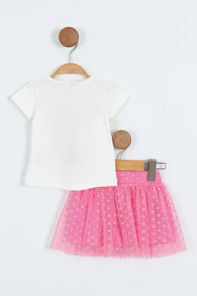 Pembe (6-18 Ay) Hello Kitty Baskılı Tüllü Etekli Kız Bebek Yazlık Takım 357468