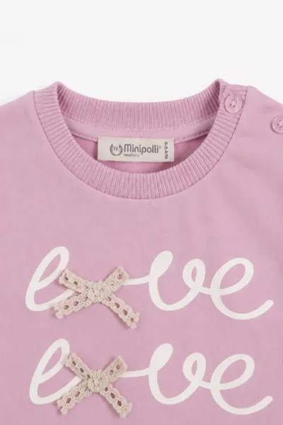 Pembe (6-18 Ay )Love Baskılı Fiyonklu Omuz Düğmeli Kız Bebek Takım 478128