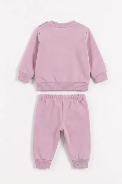 Pembe (6-18 Ay )Love Baskılı Fiyonklu Omuz Düğmeli Kız Bebek Takım 478128