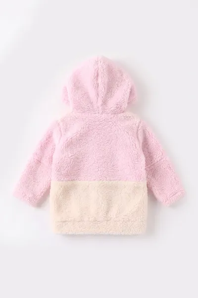 Pembe (6-18 Ay) Tavşan Nakışlı Kapüşonlu Peluş Kız Bebek Hırka 495891