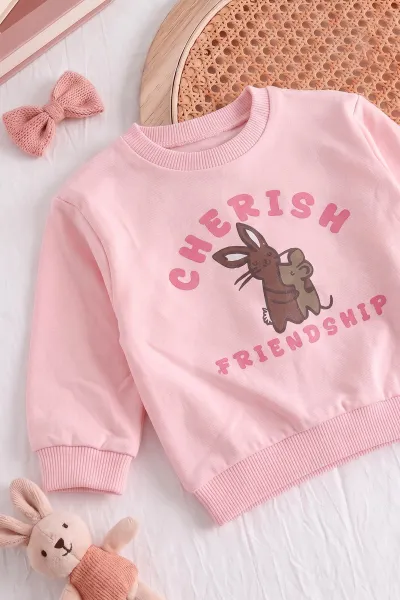 Pembe (6-18 Ay) Tavşan Ve Fare Basklı Taytlı Kız Bebek 2'li Takım 479152