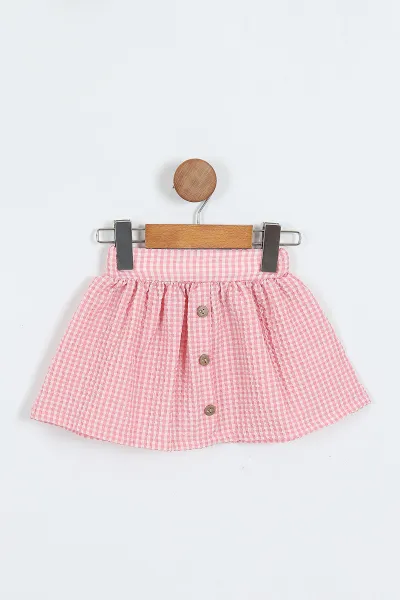Pembe (6-18 Ay)Kalp Nakışlı Ekose Desen Kız Bebek Yazlık Takım 357471