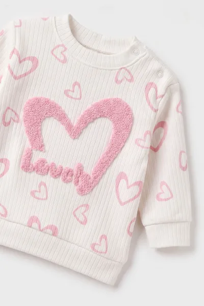 Pembe (6-18 Ay)Süzene Kalp Nakışlı Fitilli Kız Bebek Takım 479384