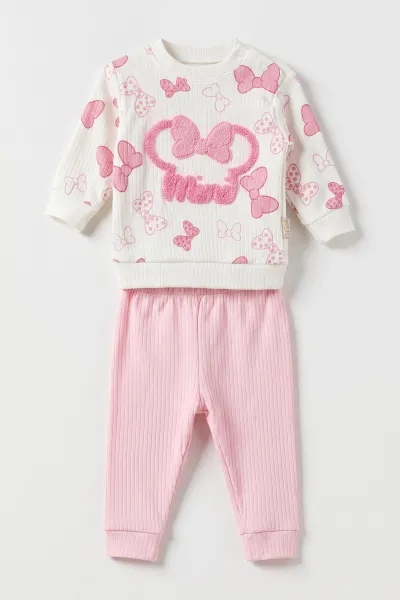 Pembe (6-18 Ay)Süzene Mini Nakışlı Alt Fitilli Kız Bebek Takım 479387