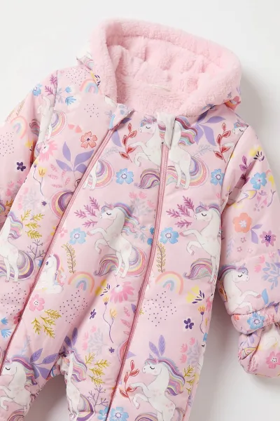 Pembe (6-18 Ay)Unicorn  İçi Kürklü Çıkarılabilir Patik ve Eldivenli Kapüşonlu Bebek Kozmonot Astronot Tulum 492361