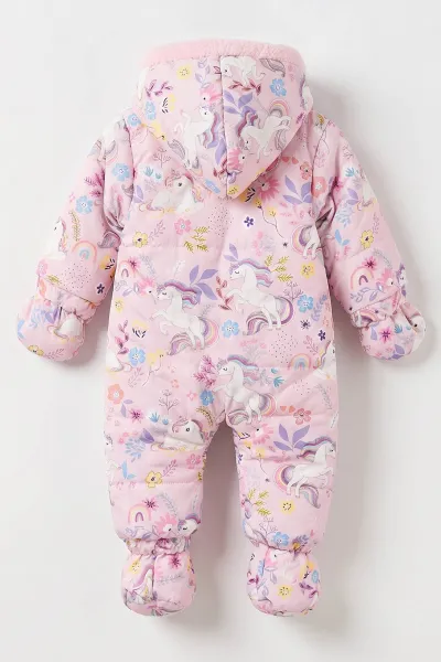 Pembe (6-18 Ay)Unicorn  İçi Kürklü Çıkarılabilir Patik ve Eldivenli Kapüşonlu Bebek Kozmonot Astronot Tulum 492361