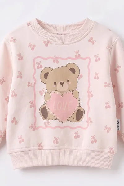 Pembe (6-24 Ay) Ayıcık Baskılı 3 İp Şardonlu Kız Bebek Kışlık Takım 497394