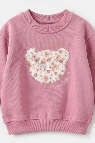 Pembe (6-24 Ay) Ayıcık Kafası Nakışlı 3 İp Şardonlu Kız Bebek Kışlık Takım 499497