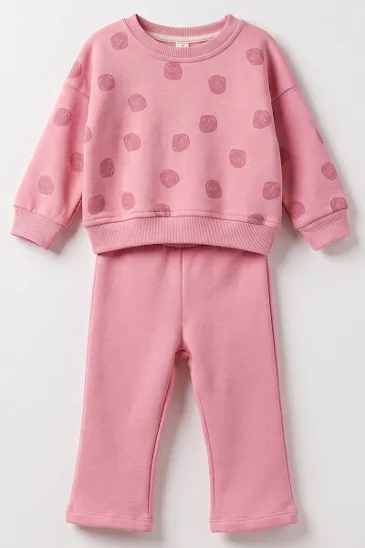 Pembe (6-24 Ay) Baskılı 3 İp Şardonlu Kız Bebek Kışlık Takım 484816