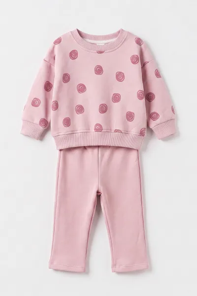 Pembe (6-24 Ay) Baskılı 3 İp Şardonlu Kız Bebek Kışlık Takım 499463